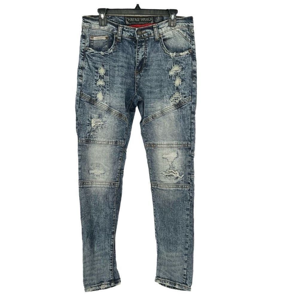Heritage America Men’s Distressed Moto Style Skinny Denim Jeans W34 L33